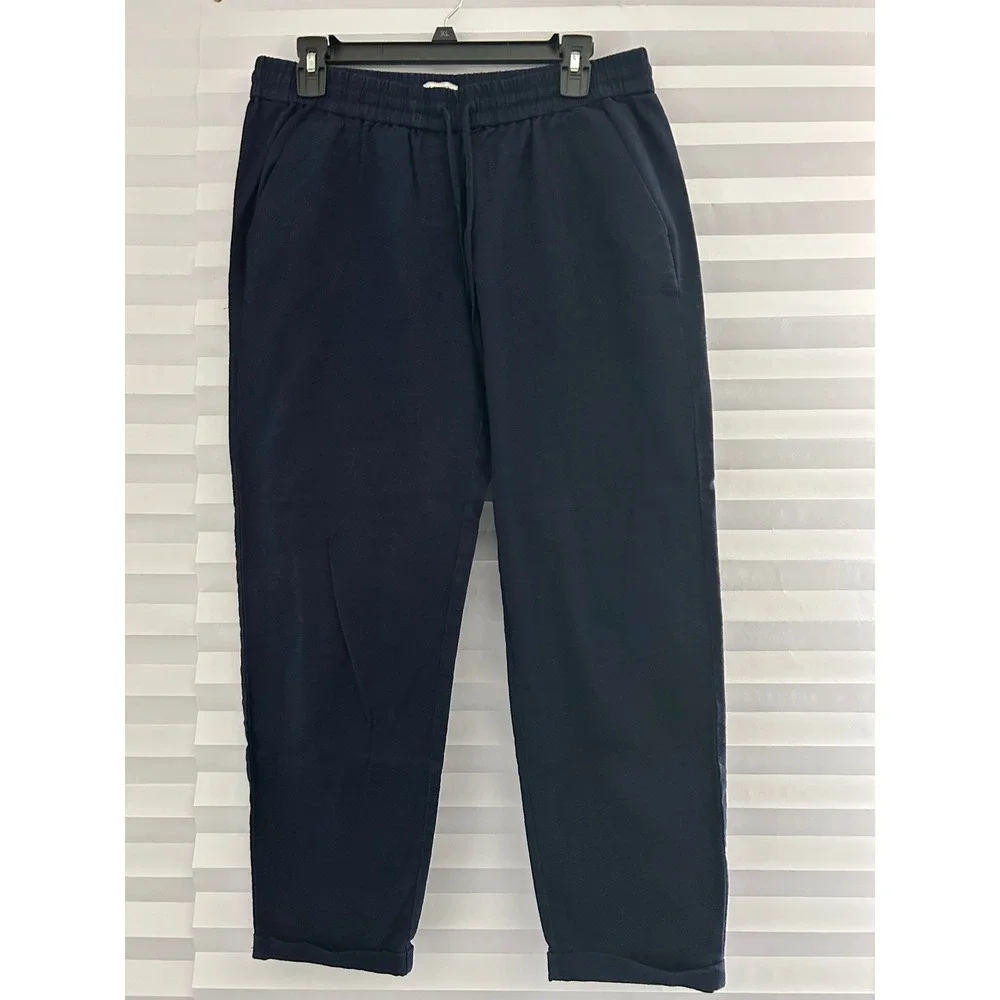 J.Crew‎ Seaside Jogger Pant Navy Blue Linen Cotton Drawstring Elastic Waist Sz 8